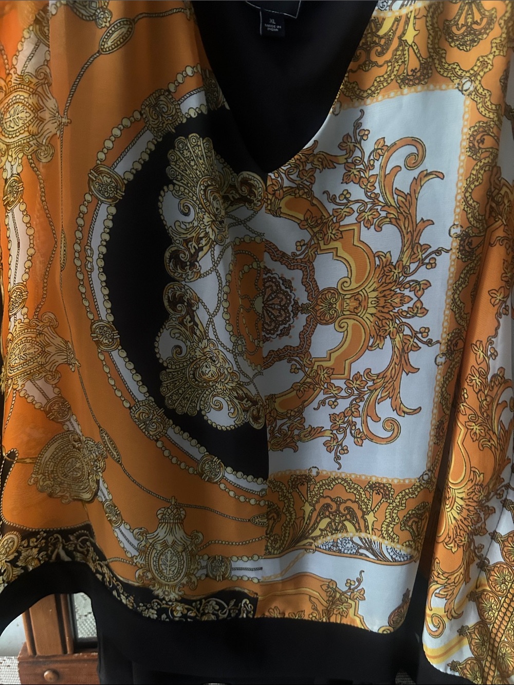 Coco Bianco XL Scarf Print Kimono Blouse Top Orange Black White Boho - Picture 4 of 6